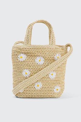 Ardene Daisy Straw Tote Bag in Beige | 100% Recycled Polyester | Eco-Conscious