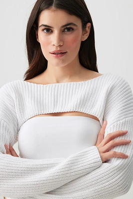 Ardene Boat Neck Shrug Sweater in White | Size | 100% Cotton