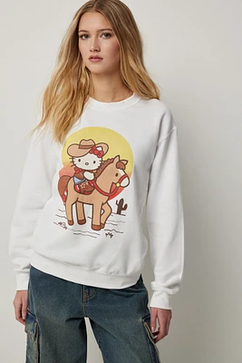 Ardene Cowgirl Hello Kitty Sweatshirt in White | Size | Polyester/Cotton