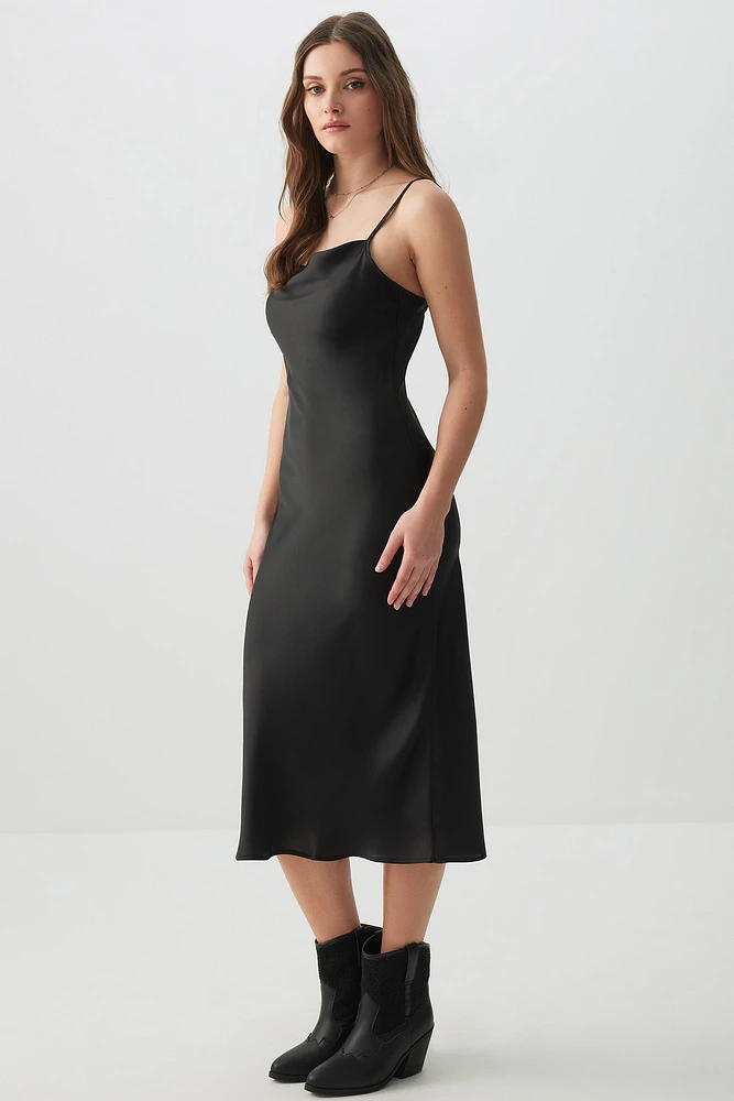 Ardene Satin Slip Dress in Black | Size | Polyester