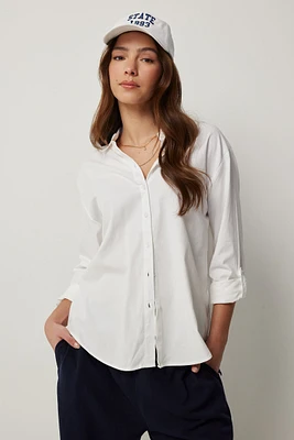 Ardene Oversized Button Up Shirt in White | Size | Rayon/Cotton