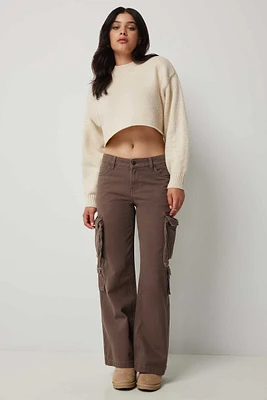 Ardene Low Rise Wide Leg Cargo Pants in Brown | Size | 100% Cotton