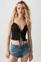 Ardene Tie Front Tank Top with Lace Trim in | Size | Polyester/Spandex