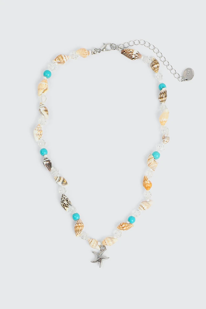 Ardene Shell Necklace with Starfish Pendant in Silver