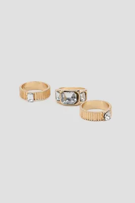 Ardene 3-Pack Stone Rings in Gold | Size