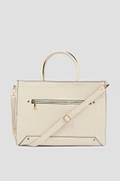 Ardene Tote Bag with Laptop Sleeve in Beige | Faux Leather/Polyester