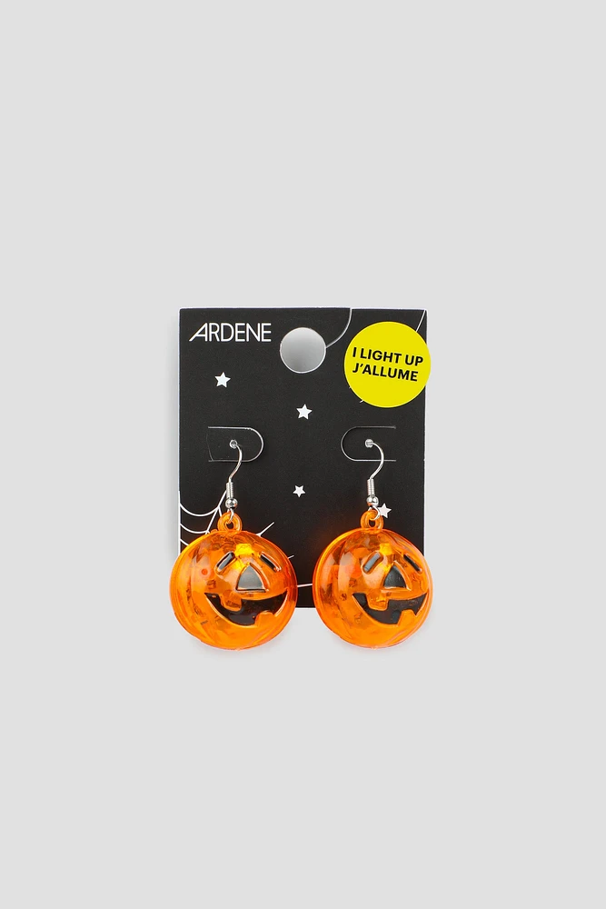 Ardene Light Up Pumpkin Earrings in Orange