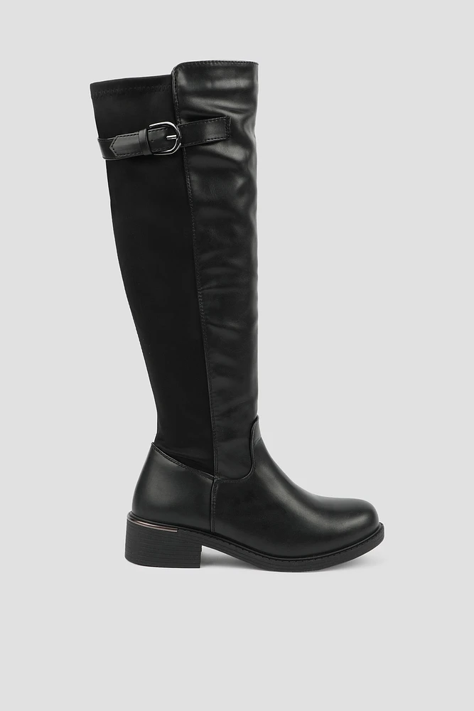 Ardene Riding Boots with Accent Buckle in | Size | Faux Leather | Eco-Conscious