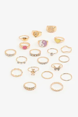 Ardene 20-Pack Assorted Rings in Gold | Size Small