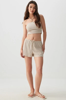 Ardene Seersucker Shorts in Beige | Size | Polyester/Spandex