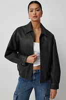 Ardene Short Faux Leather Bomber Jacket in Black | Size | Faux Leather/Polyester