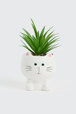 Ardene Kids Artificial Plant in Cat Pot in White