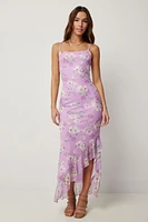 Ardene Floral Asymmetrical Ruffle Dress in Lilac | Size | Polyester/Elastane