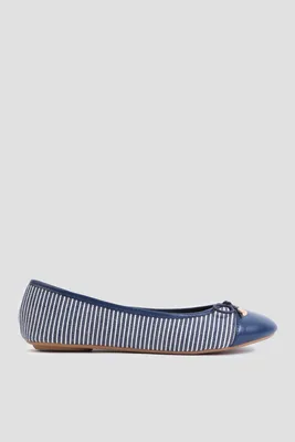 Ardene Ballet Flats with Bow in Dark Blue | Size | Faux Leather/Faux Suede