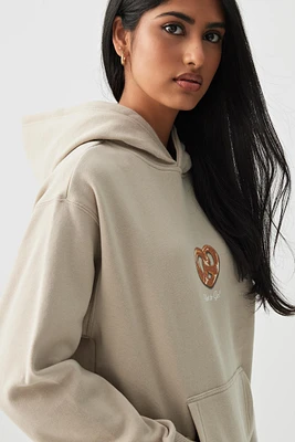 Ardene Oversized Graphic Hoodie in Beige | Size | Polyester/Cotton | Fleece-Lined