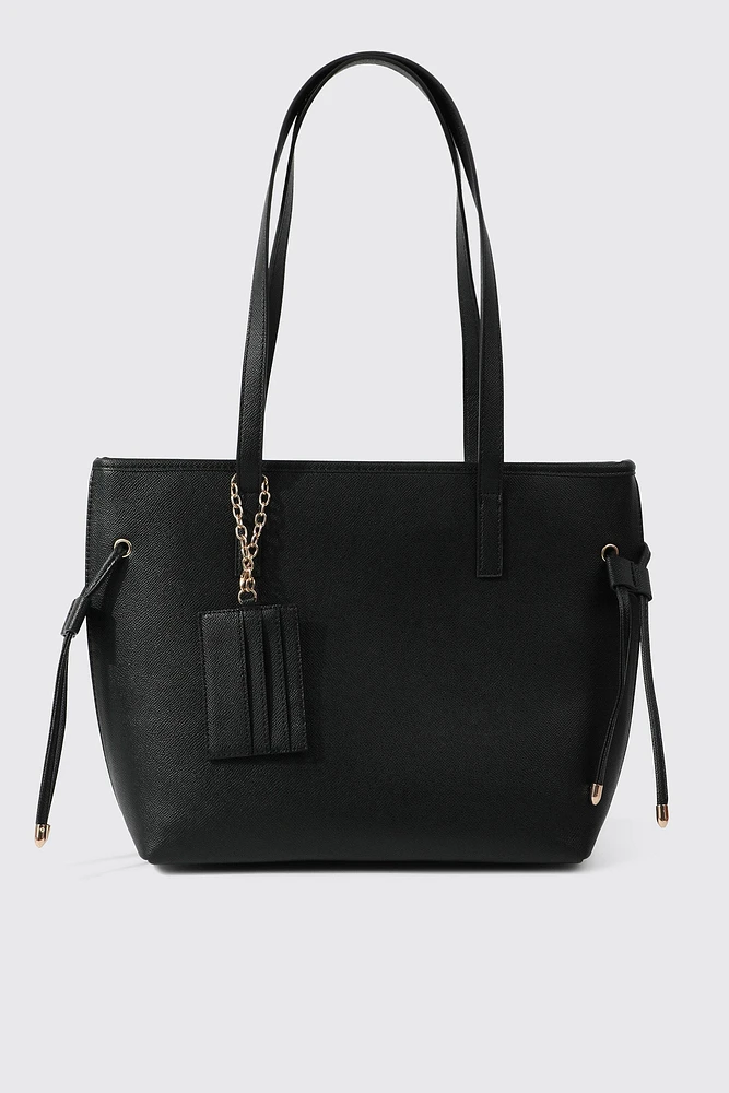 Ardene Tote Bag with Cardholder in Black | 100% Recycled Polyester/Faux Leather | Eco-Conscious