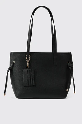 Ardene Tote Bag with Cardholder in Black | 100% Recycled Polyester/Faux Leather | Eco-Conscious