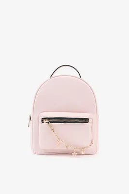 Ardene Small Backpack with Chain Detail in Light Pink | Faux Leather/Polyester