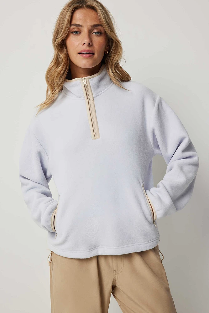 Ardene Two-Tone Polar Fleece Half-Zip Sweatshirt in Light Blue | Size | 100% Recycled Polyester | Eco-Conscious