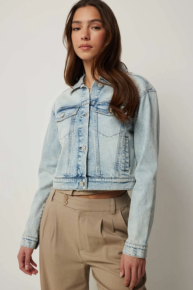 Ardene Crop Classic Jean Jacket in Light Blue | Size | Spandex/Cotton