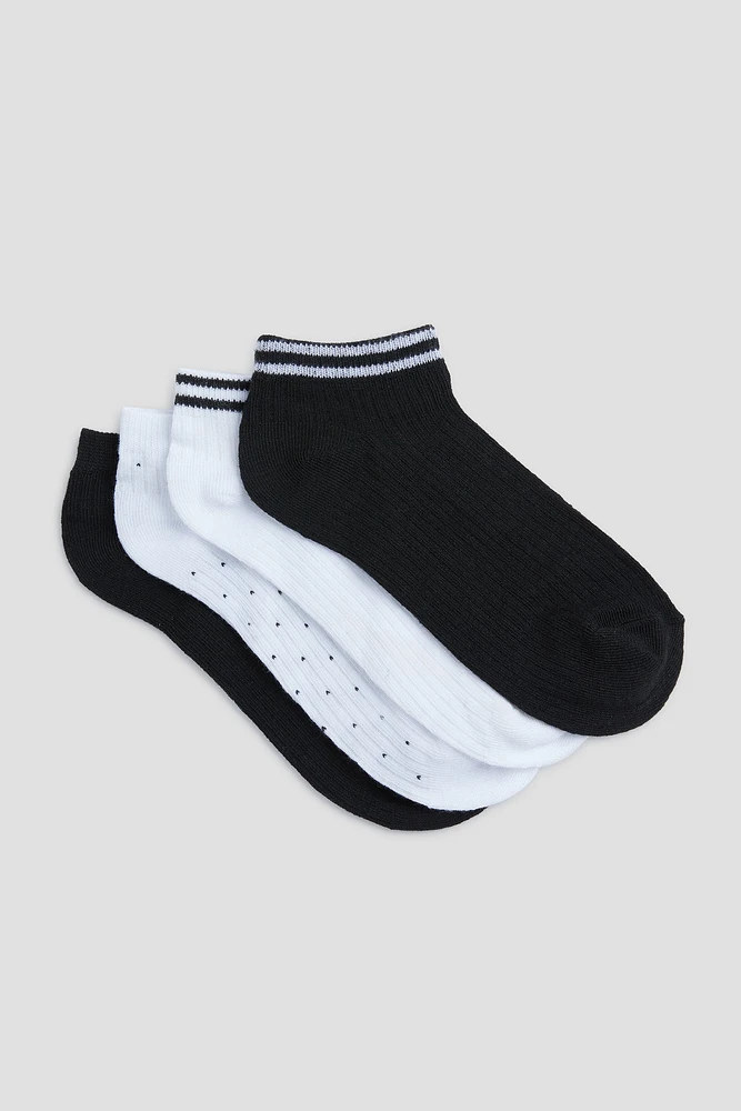 Ardene 4-Pack Solid & Striped Ankle Socks in Black | Polyester/Spandex