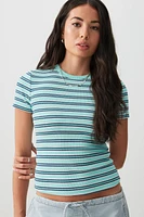 Ardene Short Fitted Crew Neck T-Shirt in Light Blue | Size | Cotton/Elastane