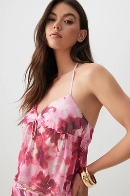 Ardene Flowy Mesh Halter Tank Top in Pink | Size | Polyester/Spandex