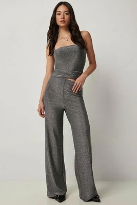 Ardene A.C.W. Wide Leg Sparkly Pants in Silver | Size | Polyester/Elastane