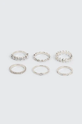 Ardene 6-Pack Assorted Stone Rings in Silver | Size