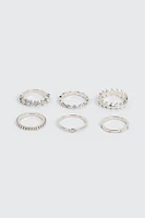 Ardene 6-Pack Assorted Stone Rings in Silver | Size