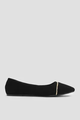 Ardene Pointy Flats with Gold Accent in Black | Size | Faux Leather/Faux Suede
