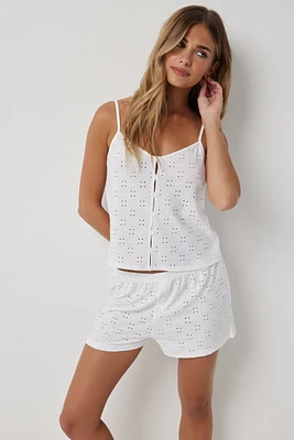 Ardene Eyelet Knit PJ Set in White | Size | Polyester/Spandex | Eco-Conscious