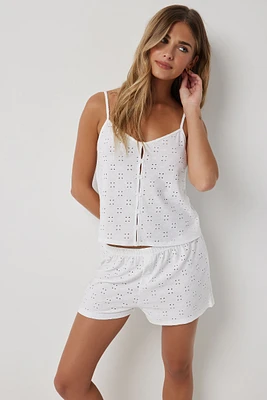 Ardene Eyelet Knit PJ Set in White | Size Large | Polyester/Spandex | Eco-Conscious