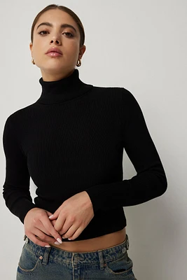 Ardene Short Turtleneck Rib Sweater in Black | Size | Nylon/Viscose