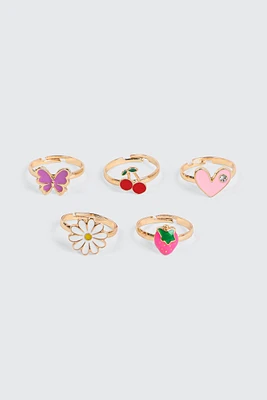 Ardene Kids 5-Pack Adjustable Rings in Gold