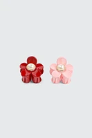 Ardene 2-Pack Flower Hair Clips in Red