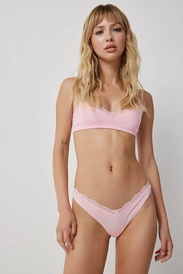Ardene Lace Trim Seamless Thong Panty in Light Pink | Size | Nylon/Elastane
