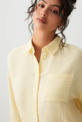 Ardene Waffle Oversized Shirt in Light Yellow | Size | 100% Cotton