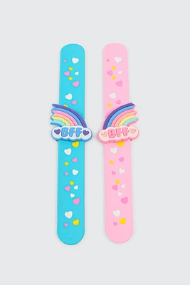 Ardene Kids 2-Pack BFF Rainbow Slap On Bracelets in Light Pink