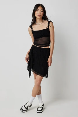 Ardene Mini Lace Asymmetrical Skirt in | Size | Polyester/Nylon/Elastane