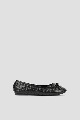 Ardene Kids Topstiched Heart Ballet Flats in Black | Size
