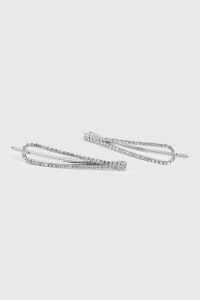 Ardene 2-Pack Rhinestone Bobby Pins in Silver