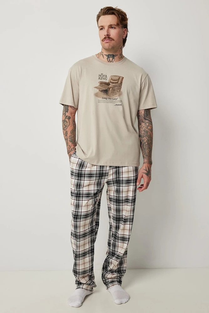 Ardene Man Plaid PJ Pants For Men in White | Size Small | 100% Cotton