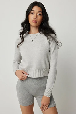 Ardene Short Ragaln Crew Neck Sweater in Light Grey | Size | Polyester/Nylon