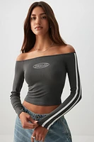 Ardene Off Shoulder Long Sleeve Top in Dark Grey | Size | Elastane/Viscose