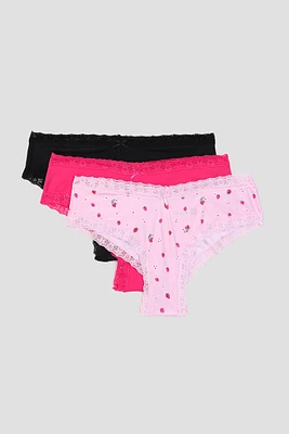 Ardene 3-Pack Microfiber Cheeky Panties in Pink | Size | Polyester/Spandex