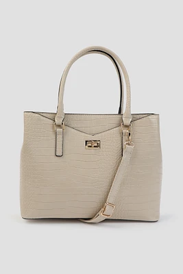 Ardene Faux Leather Tote Bag in Beige | Faux Leather/Polyester
