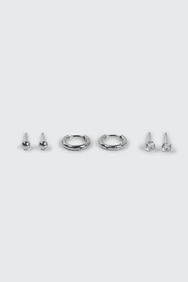 Ardene Man 3-Pack Stainless Steel Hoop & Stud Earrings For Men in Silver