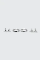 Ardene Man 3-Pack Stainless Steel Hoop & Stud Earrings For Men in Silver