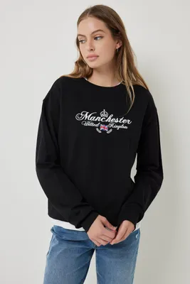 Ardene Destination Crew Neck Sweatshirt in | Size | Polyester/Cotton | Fleece-Lined